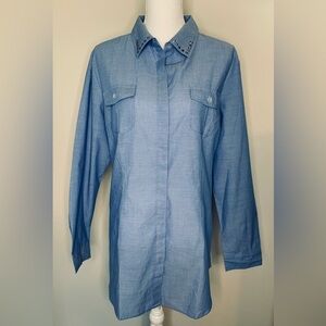 NWOT Serena Williams Button Down Long Sleeve Shirt Women XL Cotton Baby Blue